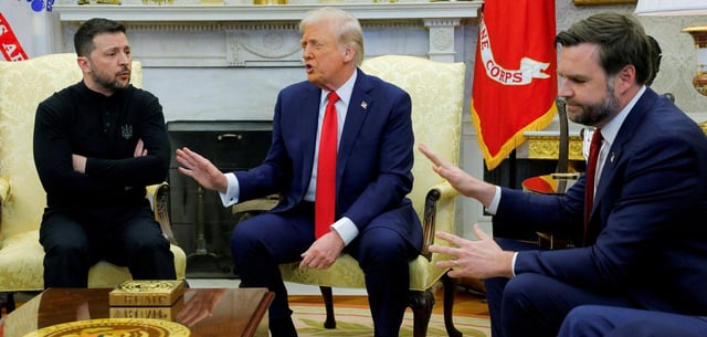 Historisches Treffen im Weißen Haus (v.l.): der ukrainische Präsident Wolodymyr Selenskyj, US-Präsident Donald Trump und sein Stellvertreter J.D. Vance