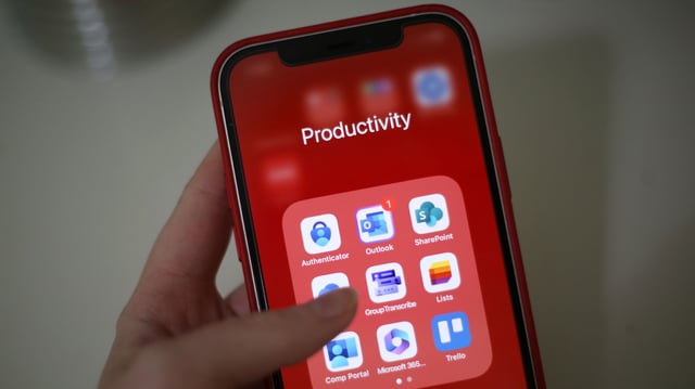 Microsoft applications are seen on a phone on June 5, 2023.