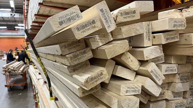 Piles of lumber at a home improvement store in Falls Church, Va. Photo: SAUL LOEB/AFP via Getty Images