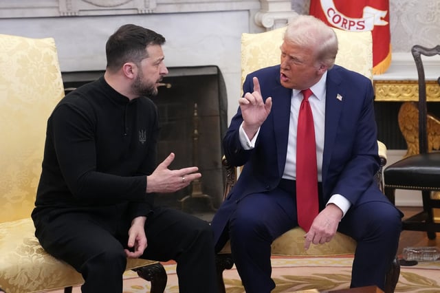 U.S. President Donald Trump and Ukrainian President Volodymyr Zelensky meet in the Oval Office at the White House on Feb. 28, 2025 in Washington. (Andrew Harnik/Getty Images)