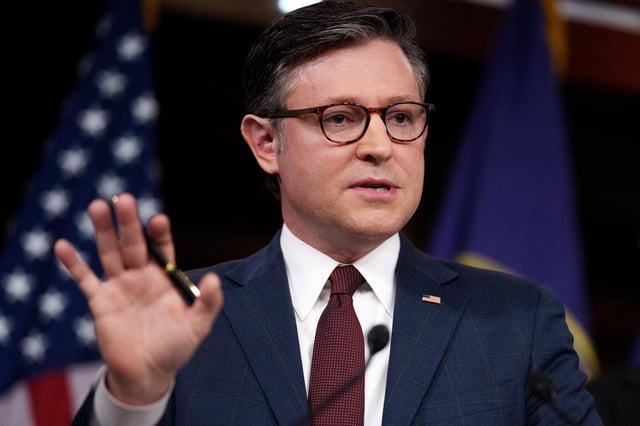 Speaker of the House Mike Johnson during a news conference at the U.S. Capitol on Feb. 25, 2025.