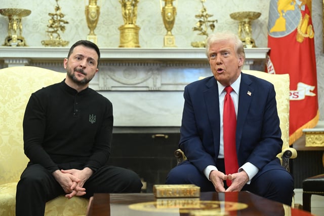 US President Donald Trump and Ukraine&#39;s President Volodymyr Zelensky meet in the Oval Office of the White House in Washington, DC, February 28, 2025.