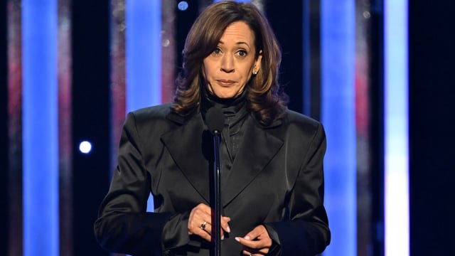 PASADENA, CALIFORNIA - FEBRUARY 22: Former Vice President Kamala Harris accepts the Chairman&#39;s Award onstage during the 56th NAACP Image Awards at Pasadena Civic Auditorium on February 22, 2025 in Pasadena, California. (Photo by Paras Griffin/Getty Images for BET)