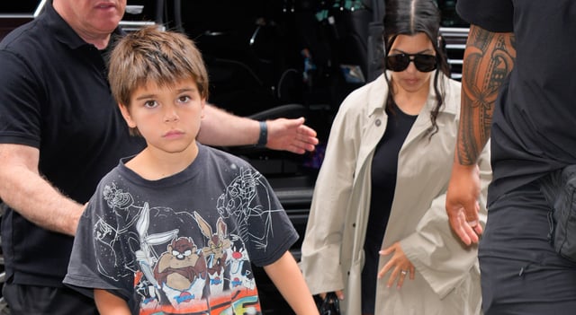 Mason Disick and Kourtney Kardashian are seen on July 22, 2024 in New York City.