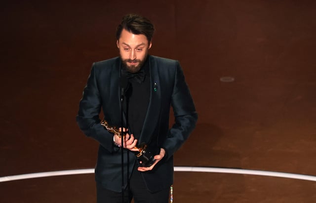 Kieran Culkin receives the Oscar for Best Supporting Actor for "A Real Pain" during the Oscars show at the 97th Academy Awards in Hollywood, Los Angeles, California, U.S., March 2, 2025. REUTERS/Carlos Barria