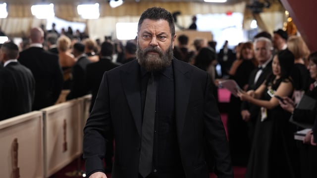 Nick Offerman arrives at the Oscars on Sunday, March 2, 2025, at the Dolby Theatre in Los Angeles. (AP Photo/John Locher)
