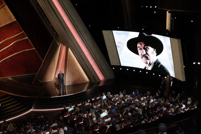 HOLLYWOOD, CALIFORNIA - MARCH 02: Morgan Freeman speaks onstage during the 97th Annual Oscars at Dolby Theatre on March 02, 2025 in Hollywood, California.  (Photo by Kevin Winter/Getty Images)
