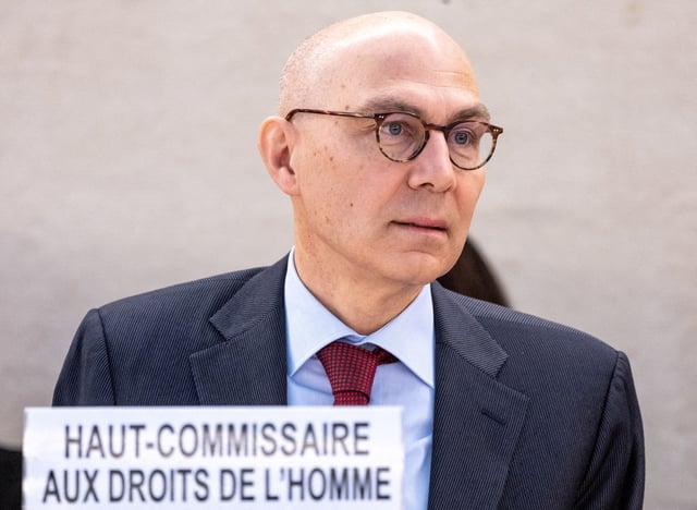 Volker Turk, United Nations High Commissioner for Human Rights, addresses the Human Rights Council at the UN in Geneva, Switzerland, February 29, 2024. REUTERS/Denis Balibouse/File Photo