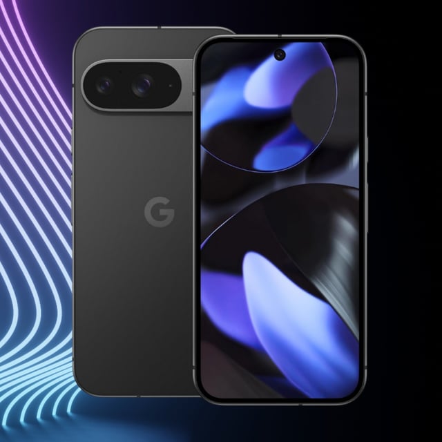 Google Pixel 9 128gb on a black background with RGB light strips