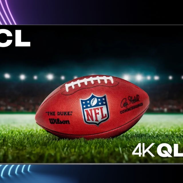 TCL 75-inch Q6 on a black with RGB strips background