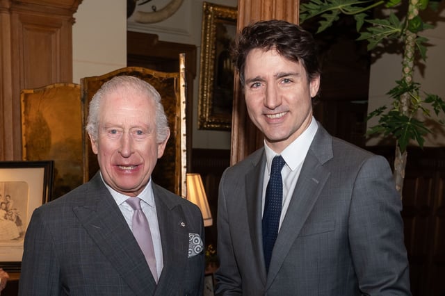 King Charles III meets Canadian Prime Minister Justin Trudeau in a show of support at Sandringham, in the east of England, on March 3, 2025.
