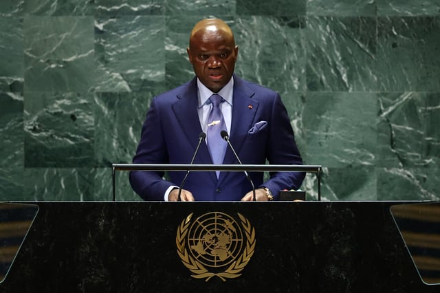 Gabon's President Brice Clotaire Oligui Nguema, addresses the 79th United Nations General Assembly at United Nations headquarters in New York, U.S., September 26, 2024. REUTERS/Brendan McDermid/ File Photo