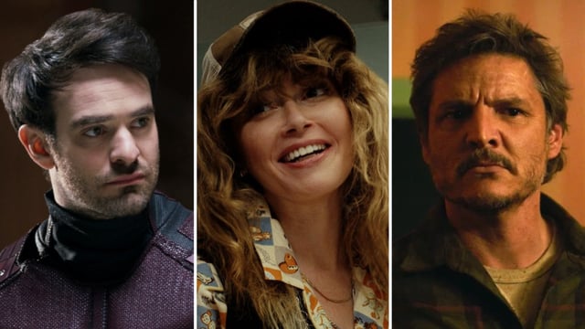 Charlie Cox in "Daredevil," Natasha Lyonne in "Poker Face" and Pedro Pascal in "The Last of Us" (Disney/Peacock/HBO)