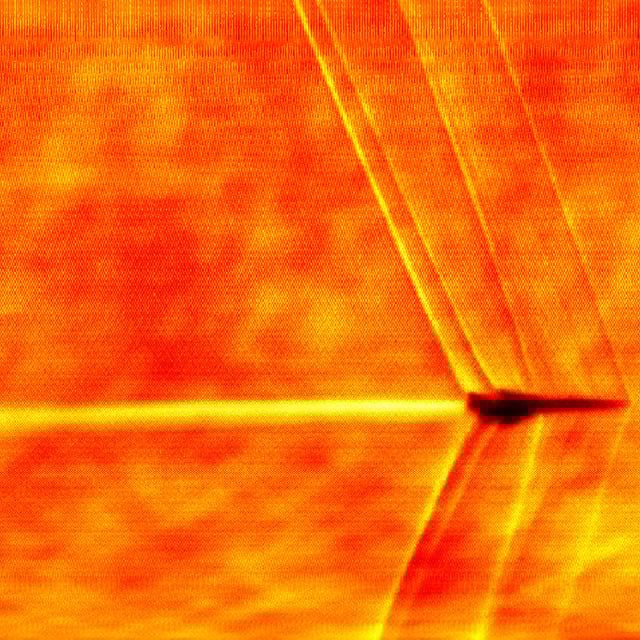 Specialized Schlieren photography, which shows air flow, was used by NASA to capture the sound waves as Boom Supersonic's XB-1 demonstrator aircraft broke the sound barrier on February 10, 2025.