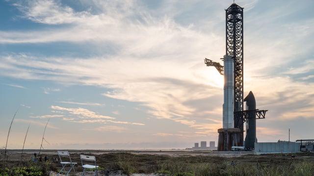 BOCA CHICA BEACH, TEXAS - MARCH 03: SpaceX Starship Flight 8 is stationed near Orbital Launch Pad A ahead of launch at Boca Chica beach on March 03, 2025 in Boca Chica Beach, Texas. The FAA (Federal Aviation Administration) has granted clearance for the operation, with SpaceX Starship Flight 8 being on target to launch tomorrow evening. (Photo by Brandon Bell/Getty Images)