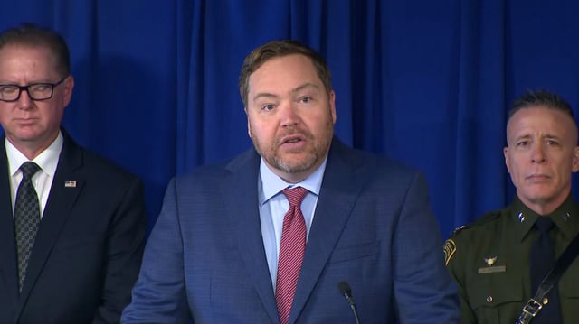 Acting United States Attorney Joseph T McNally speaks during a press conference in Los Angeles on Monday, March 3, 2025.