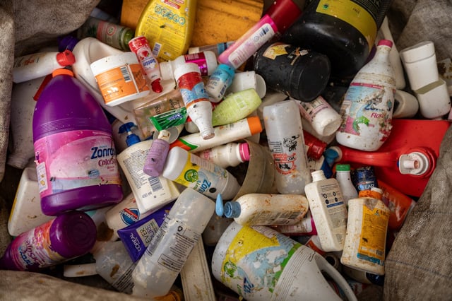 Bottles of commercial products are pictured at a junk shop in Quezon City, Metro Manila, Philippines, November 27, 2024. REUTERS/Eloisa Lopez/File Photo