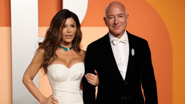 CEO of Amazon Jeff Bezos and partner Lauren Sanchez attend the Vanity Fair Oscar Party. 