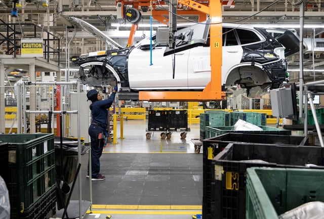 An employee works at the BMW manufacturing plant in Greer, South Carolina, U.S., October 19, 2022.   REUTERS/Bob Strong/File Photo