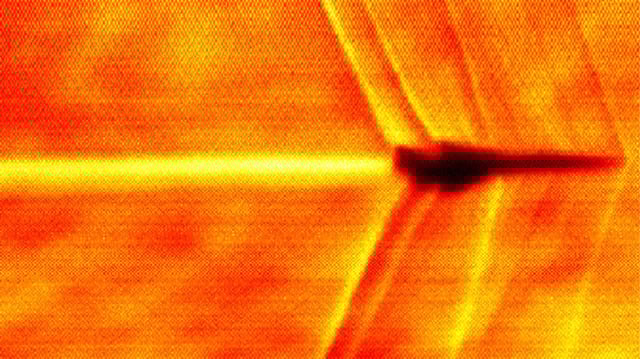 Ground-based NASA team used Schlieren photography to capture and visualize the shock waves created by XB-1's supersonic flight.