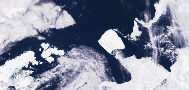 Satellitenaufnahme des Eisbergs A23a (Aufnahme aus dem Jahr 2023)