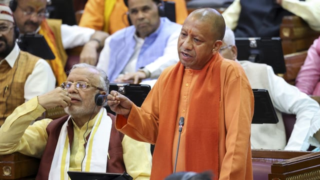 Uttar Pradesh chief minister Yogi Adityanath speaks in the UP assembly. 