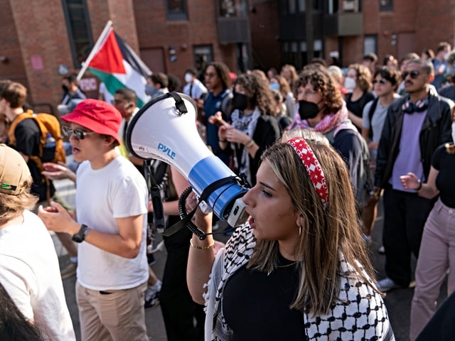 Georgetown University students march around campus as they rally during a pro Palestinian demonstration at Georgetown University in Washington, Wednesday, Sept. 4, 2024. (AP Photo/Jose Luis Magana)