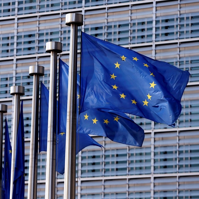 FILE PHOTO: European Union flags flutter outside the EU Commission headquarters in Brussels, Belgium, April 20, 2016. REUTERS/Francois Lenoir/File Photo