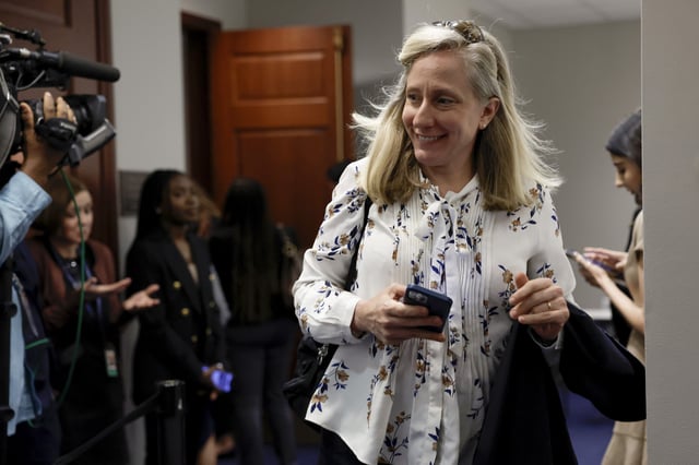 Representative Abigail Spanberger leaves a House Democratic caucus meeting in Washington, D.C. on May 31, 2023.
