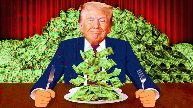 Donald Trump dining with mountains of money.