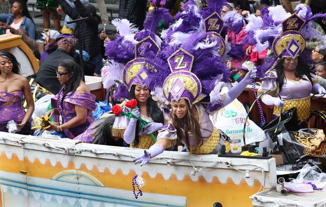 The Kewe of Zulu parade rolls down St. Charles Avenue during Mardi Gras day in New Orleans, Louisiana, on March 4, 2025.