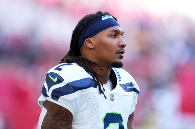 Dec 8, 2024; Glendale, Arizona, USA; Seattle Seahawks safety Rayshawn Jenkins (2) warms up before the game against the Arizona Cardinals  at State Farm Stadium. Mandatory Credit: Joe Camporeale-Imagn Images