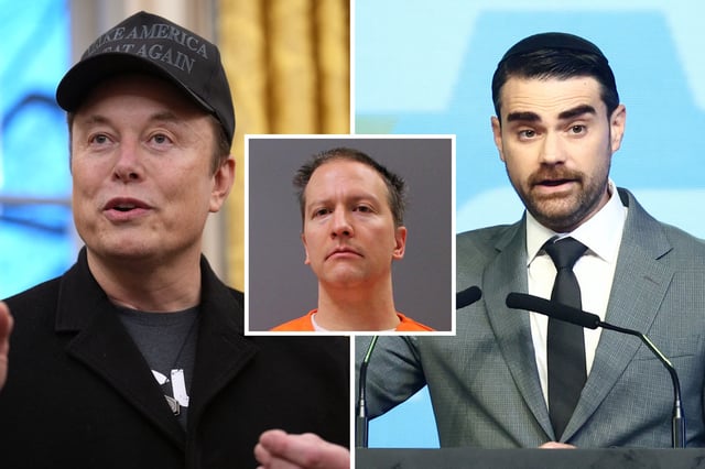 Elon Musk (left) and conservative commentator Ben Shapiro (right) have expressed support for pardoning Derek Chauvin (center), the former police officer convicted of killing George Floyd. Musk’s endorsement, shared with his 219 million followers, raised further debate about the case.