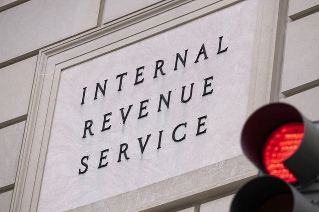 A sign on the Internal Revenue Service building in seen on Thursday, February 20, 2025.