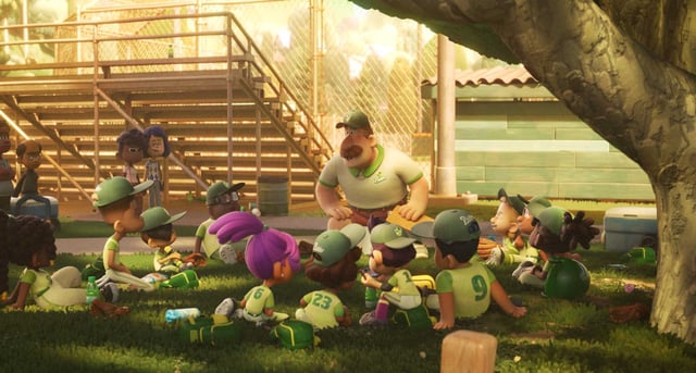 A scene from “Win or Lose,” a Pixar Animation Studios limited series about the drama leading up to a youth level championship softball game. 
