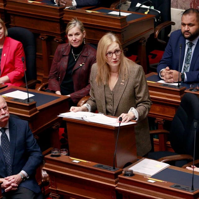 Minister of Finance Brenda Bailey tables her first budget in the legislative assembly at legislature in Victoria, B.C., on Tuesday, March 4, 2025. THE CANADIAN PRESS/Chad Hipolito