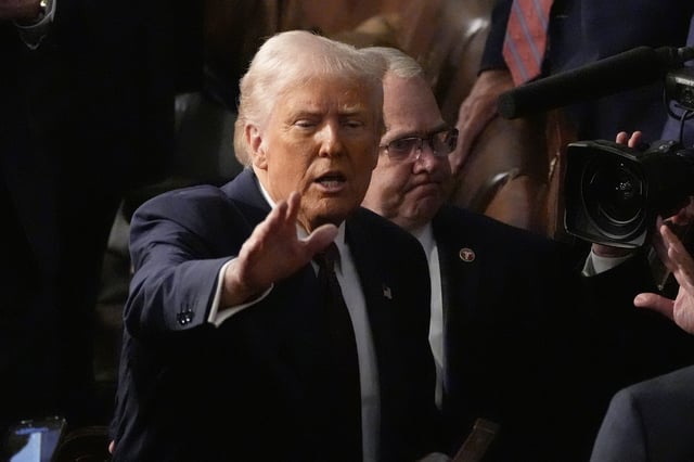President Donald Trump departs after addressing a joint session of Congress at the Capitol in Washington, Tuesday, March 4, 2025.
