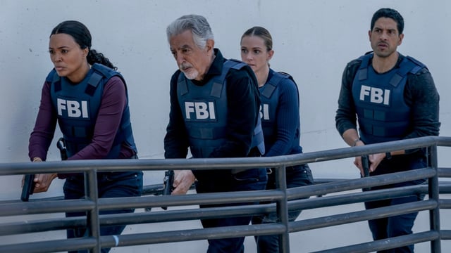 L-R: Aisha Tyler as Tara Lewis, Joe Mantegna as David Rossi, A.J. Cook as Jennifer “JJ” Jareau, and Adam Rodriguez as Luke Alvez in Criminal Minds: Evolution