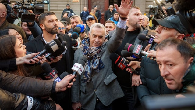 Calin Georgescu, who is accused of crimes related to the election, at a court in Bucharest on Wednesday