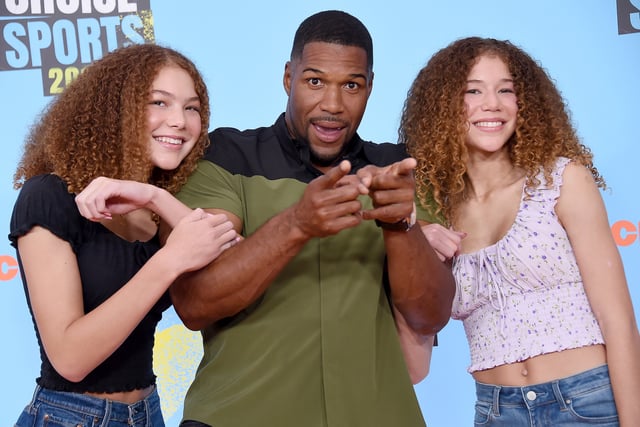 Sophia Strahan, Michael Strahan, and Isabella Strahan attend Nickelodeon Kids&#39; Choice Sports 2019 at Barker Hangar in Santa Monica, California.