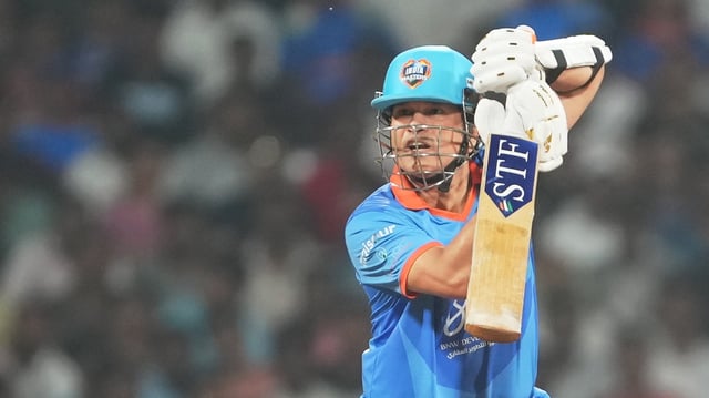 Sachin Tendulkar plays a shot during an International Masters League cricket match