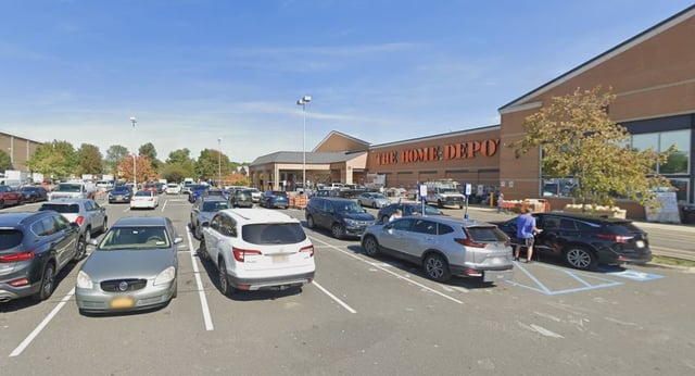 The parking lot of the Home Depot in Charleston, Staten Island, where police said they shot a man who had a gun on March 6, 2025