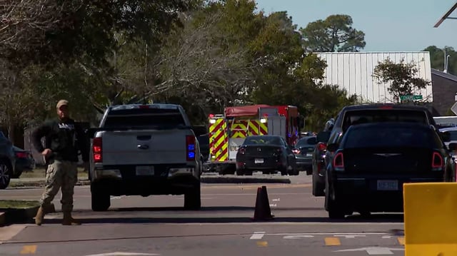 First responders arrive at Naval Air Station Pensacola Corry Station on March 6, 2025.