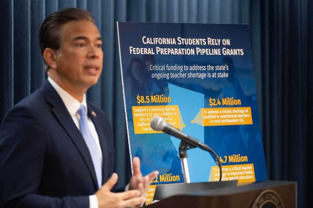 California Attorney General Rob Bonta announces “legal action against the Trump administration” during a press conference at the Department of Justice in Los Angeles on Thursday, March 6, 2025. (Photo by Drew A. Kelley, Press-Telegram/SCNG)
