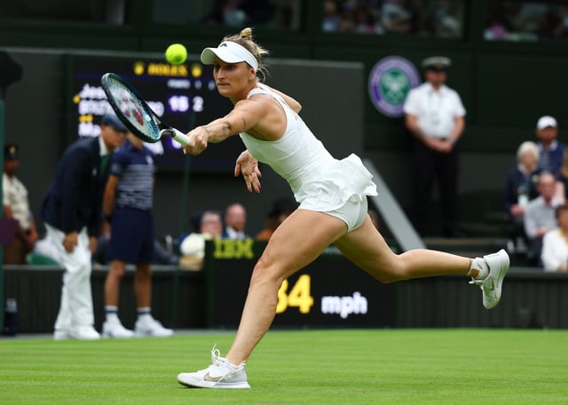 Tennis - Wimbledon - All England Lawn Tennis and Croquet Club, London, Britain - July 2, 2024 Czech Republic's Marketa Vondrousova in action during her first round match against Spain's Jessica Bouzas Maneiro REUTERS/Matthew Childs/File Photo