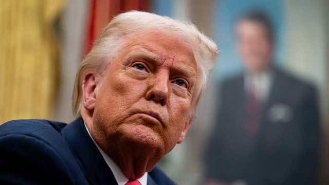 US President Donald Trump during an executive order signing ceremony in the Oval Office of the White House in Washington, DC, US, on Thursday