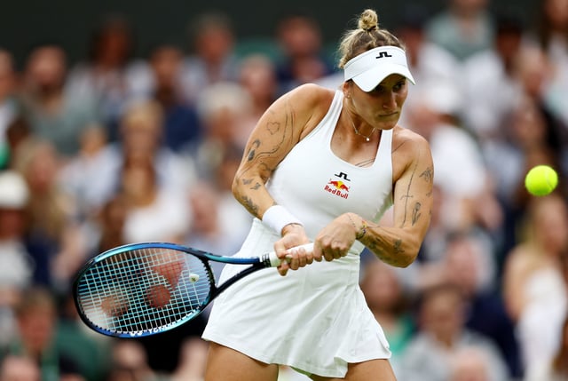 Tennis - Wimbledon - All England Lawn Tennis and Croquet Club, London, Britain - July 2, 2024 Czech Republic's Marketa Vondrousova in action during her first round match against Spain's Jessica Bouzas Maneiro REUTERS/Matthew Childs/File Photo