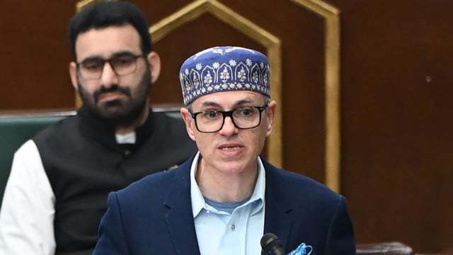Jammu and Kashmir chief minister Omar Abdullah presenting the Budget 2025-26 during the Budget session of Jammu and Kashmir Assembly, in Jammu,on 07 March 2025.