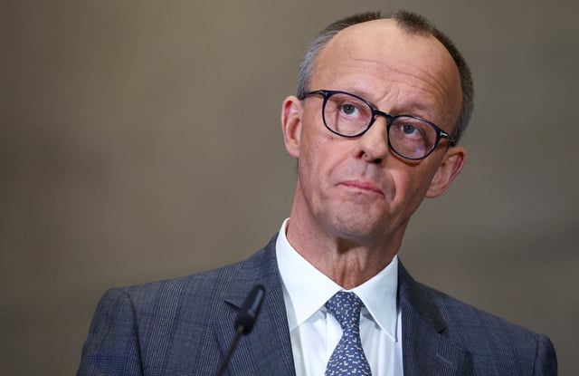 Friedrich Merz, Germany's chancellor-in-waiting and leader of the Christian Democratic Union party CDU, looks on, on the day they give a statement after coalition talks, in Berlin, Germany, March 4, 2025. REUTERS/Lisi Niesner/File Photo