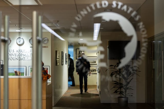 Federal marshals enter the offices of the U.S African Development Foundation in Washington, on Thursday, March 6, 2025. The marshals helped Pete Marocco, a State Department official in charge of foreign aid, and officials from Elon Musk's so-called Department of Government Efficiency enter the building, which they had been denied access to the day before, and then reportedly changed the locks. (Maansi Srivastava/The New York Times)